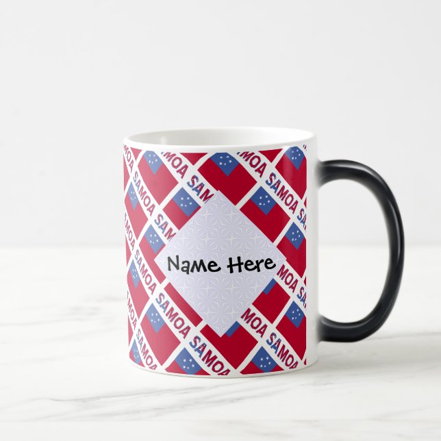 Samoa Samoan Flag Tiled Black Personalisation  Magic Mug (Right)