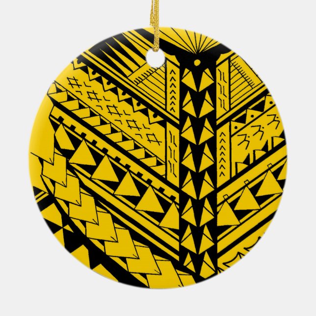 Samoan/Polynesian tribal shapes and symbols Ceramic Tree Decoration (Back)