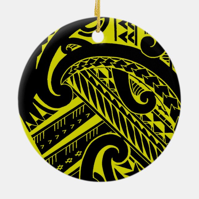 Samoan tribal tattoo design with spearheads ceramic tree decoration (Back)