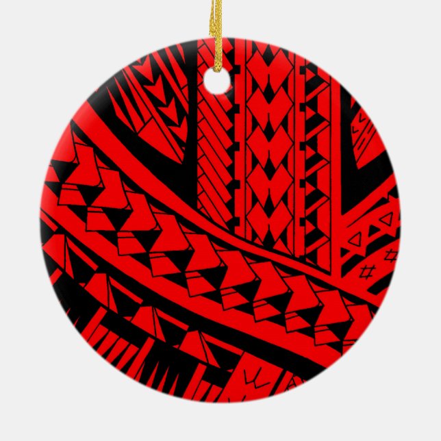 Samoan tribal tattoo pattern with spearheads art ceramic tree decoration (Back)