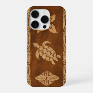 Samoan Turtle Totem Faux Koa Wood Surfboard Case-M iPhone 16 Pro Case