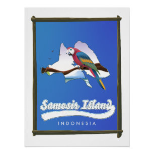 Samosir Island Indonesia travel map Poster