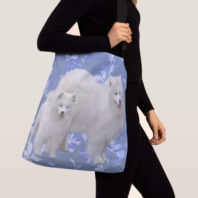 Samoyed All-Over Print Tote - Med & Lrg Cross Body (Close Up)