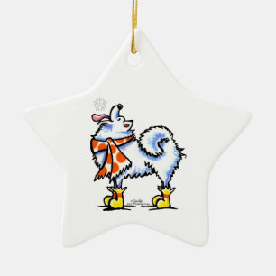 Samoyed American Eskimo Dog Snowflake Ceramic Tree Decoration