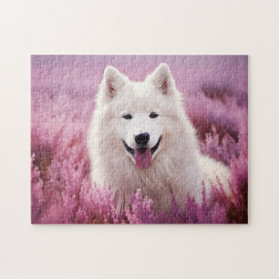 Samoyed and heather jigsaw puzzle