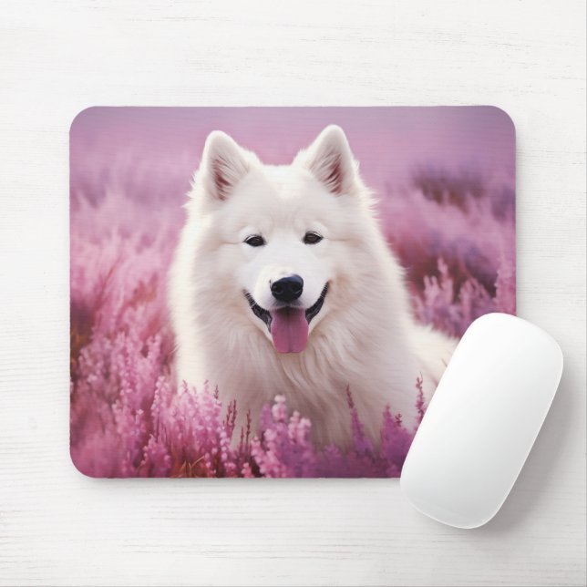Samoyed and heather mouse pad (With Mouse)