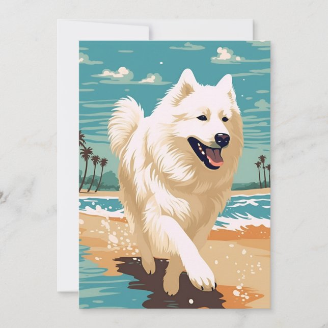 Samoyed at the beach holiday card (Front)