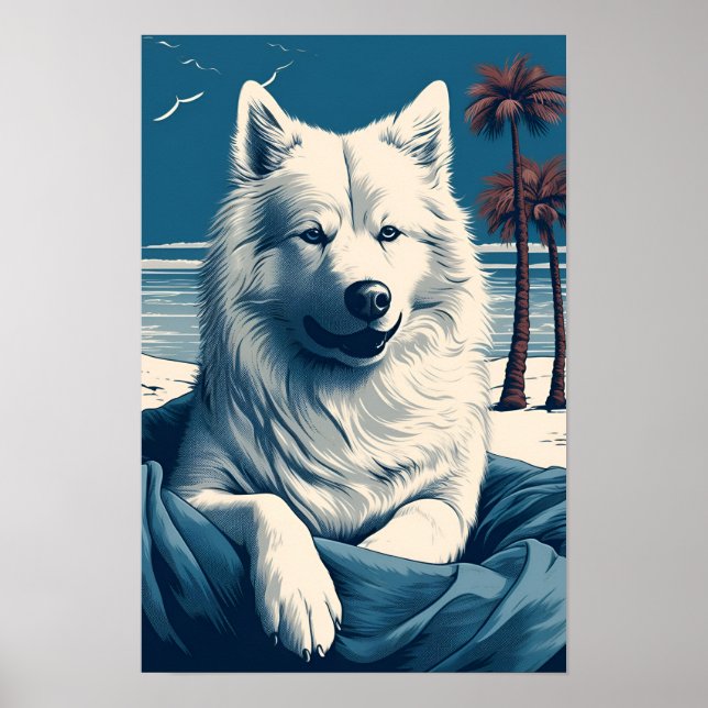Samoyed at the beach poster (Front)