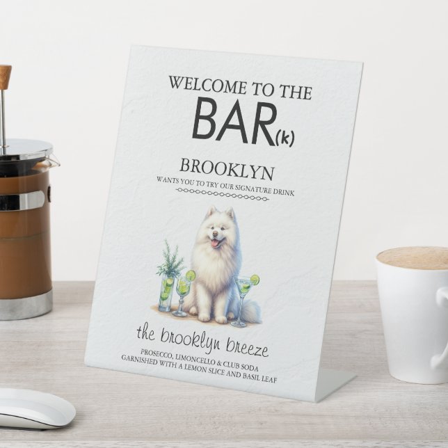 Samoyed Bar Pedestal Sign (In SItu)