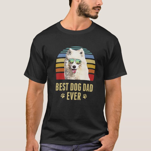 Samoyed Best Dog Dad Ever Retro Sunset T-Shirt (Front)