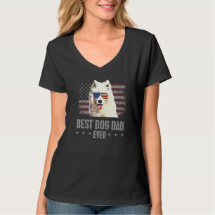 Samoyed Best Dog Dad Ever Retro Usa American Flag T-Shirt