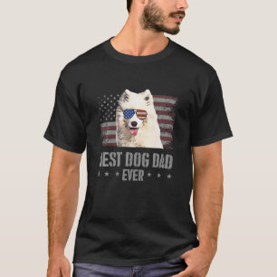 Samoyed Best Dog Dad Ever Retro USA American Flag T-Shirt