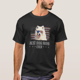 Samoyed Best Dog Mum Ever Retro USA American Flag T-Shirt