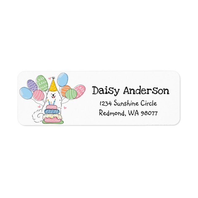 Samoyed Birthday Party Return Address Label (Front)