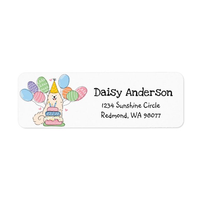 Samoyed Birthday Party Return Address Label (Front)