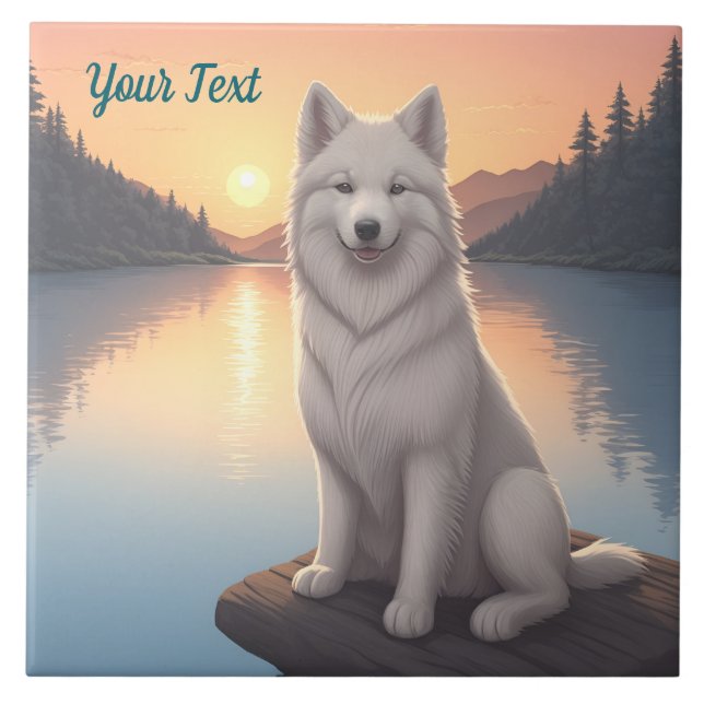 Samoyed by Lake Tile (Front)
