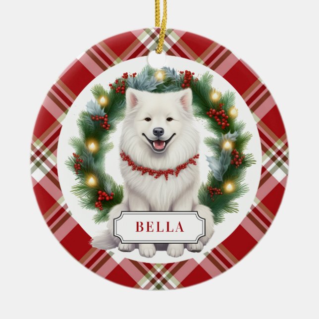 Samoyed Ceramic Circle Ornament (Front)