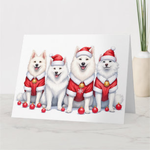 Samoyed Christmas Dress Santa Hat Card