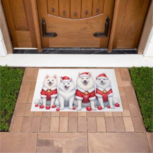 Samoyed Christmas Dress Santa Hat Doormat