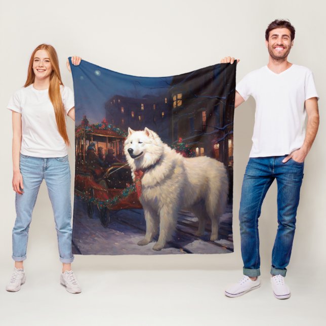 Samoyed Christmas Festive Season  Fleece Blanket (In Situ)