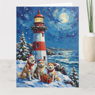 Samoyed Christmas Lighthouse Holiday Card