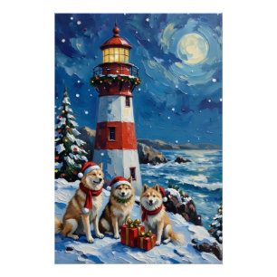 Samoyed Christmas Lighthouse Holiday Poster