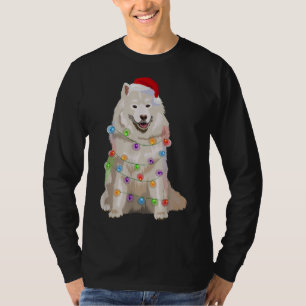 Samoyed Christmas Lights Xmas Dog Lover Santa Hat T-Shirt