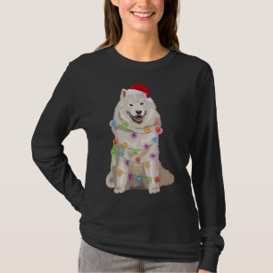 Samoyed Christmas Lights Xmas Dog Lover Santa Hat T-Shirt