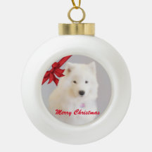 Samoyed Christmas Ornament; Ceramic Ball