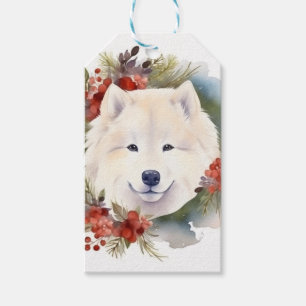 Samoyed Christmas Wreath Festive Pup Gift Tags