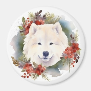 Samoyed Christmas Wreath Festive Pup Magnet