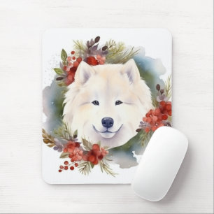 Samoyed Christmas Wreath Festive Pup Mouse Pad