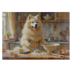 Samoyed Cooking in Kitchen Cutting Board