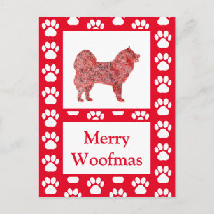 Samoyed Cut Dog Silhouette Red Merry Christmas Postcard
