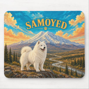 Samoyed, Denali Slope Vintage Watercolor Mouse Pad