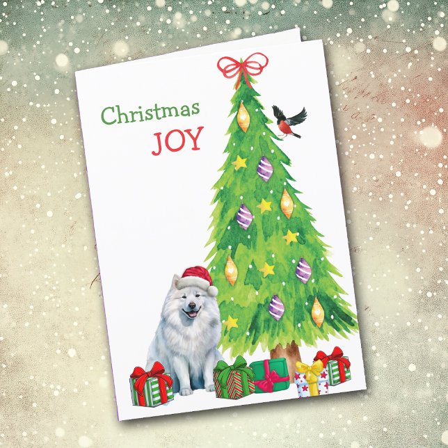 Samoyed Dog, Bird and Christmas Tree Holiday Card (Creator Uploaded)