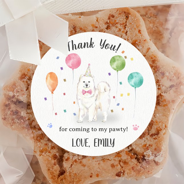 Samoyed Dog Birthday Thank You Classic Round Sticker (Creator Uploaded)