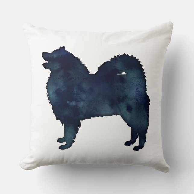 Samoyed Dog Breed Silhouette Black Watercolor Cushion (Front)