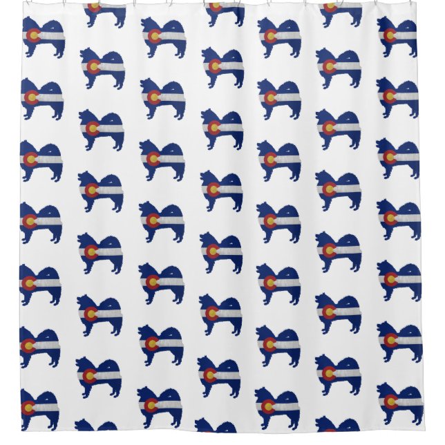 Samoyed Dog Breed Silhouette Colorado Flag Shower Curtain (Front)