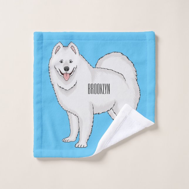 Samoyed dog cartoon illustration bath towel set (Wash Cloth)