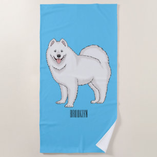 Samoyed dog cartoon illustration beach towel