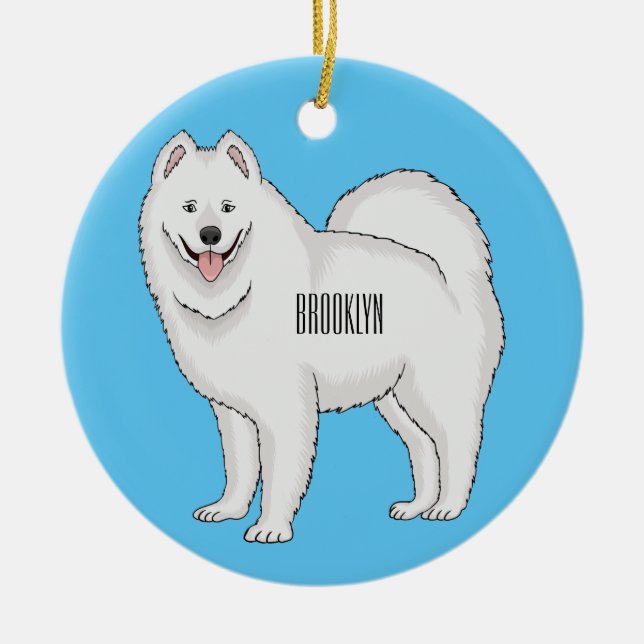 Samoyed dog cartoon illustration ceramic tree decoration (Front)