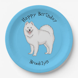 Samoyed dog cartoon illustration paper plate