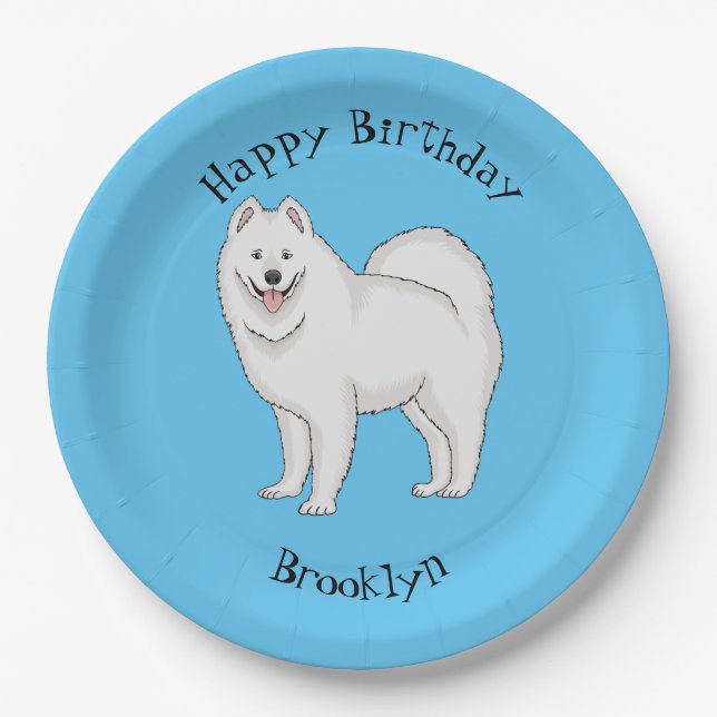 Samoyed dog cartoon illustration paper plate (Front)
