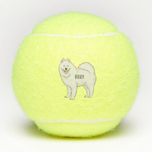 Samoyed dog cartoon illustration tennis balls