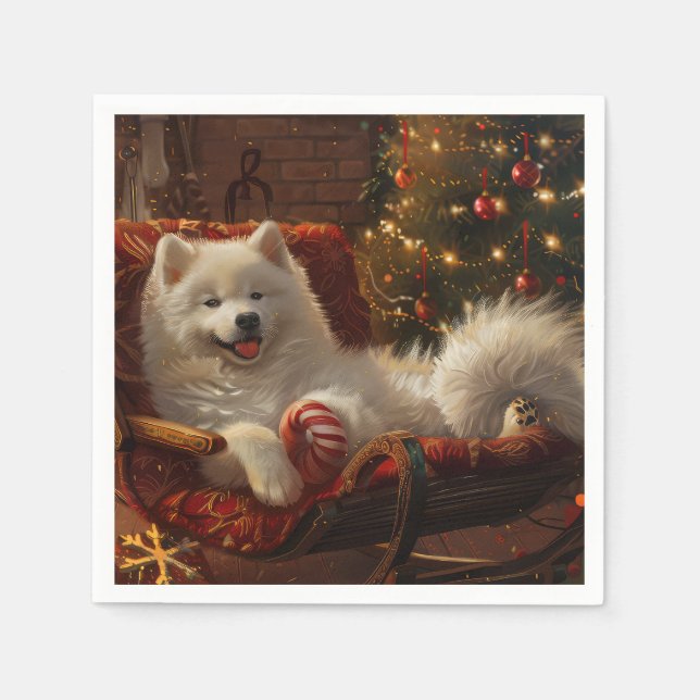 Samoyed Dog Christmas Festive  Napkin (Front)