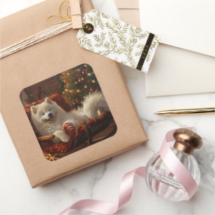 Samoyed Dog Christmas Festive  Square Sticker