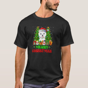 Samoyed Dog Christmas Tree Lights Holiday Santa Sa T-Shirt