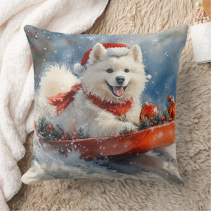 Samoyed Dog in Sledge Let it Snow Christmas Cushion