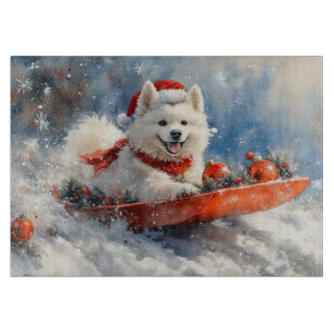 Samoyed Dog in Sledge Let it Snow Christmas Cutting Board